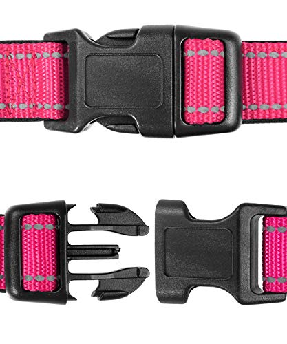 TagME Collar de Perro Reflectante Personalizado,Placa de Acero Inoxidable,Grabado con Nombre y Número de Teléfono,Deslizar en Las Etiquetas de Identificación del Perro,Rosado