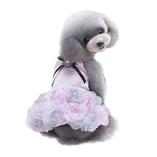 Vestidos de Fiesta de Boda para Perro y Gato, Vestido de Encaje para Fiesta de Cumpleaños, Falda de La Torta de Rosa Floral con Bowknot, Vestido de Tutú, Ropa para Mascotas Perrito