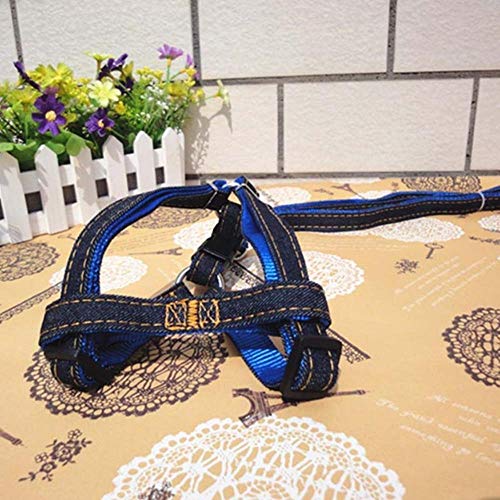 WANGJIN Collar De Perro Ajustable Correa para Perro Ventas S/M/L Colorido Jean Denim Arnés con Correa Collar De Perro Cadena Cinturón De Cuerda De Gato Collar Ajustable Perros, Azul, 120X2.