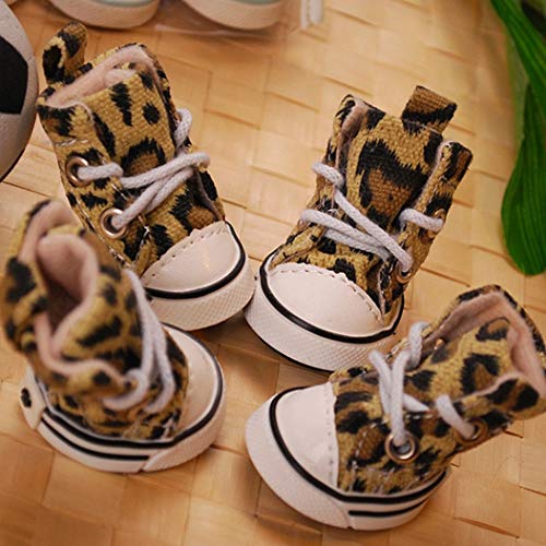 Zapatos de Lona para Perros Leopard Pet Dog Boot Calcetines Calzado de protección para pies Zapatos de Cachorro Suministros para Perros Pet Paws Protector 4PCS
