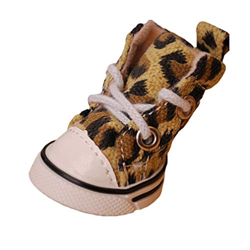 Zapatos de Lona para Perros Leopard Pet Dog Boot Calcetines Calzado de protección para pies Zapatos de Cachorro Suministros para Perros Pet Paws Protector 4PCS