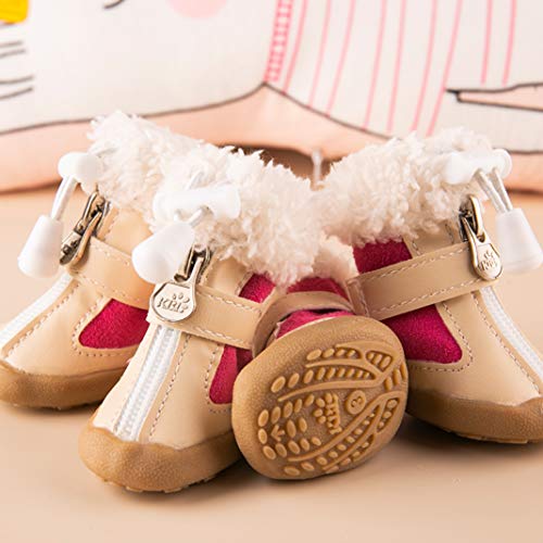 AMURAO 4 Unids/Set Zapatos Elásticos de Invierno para Mascotas Perros Antideslizantes Terciopelo Engrosamiento Calentador Pequeñas Botas de Cachorro Confort