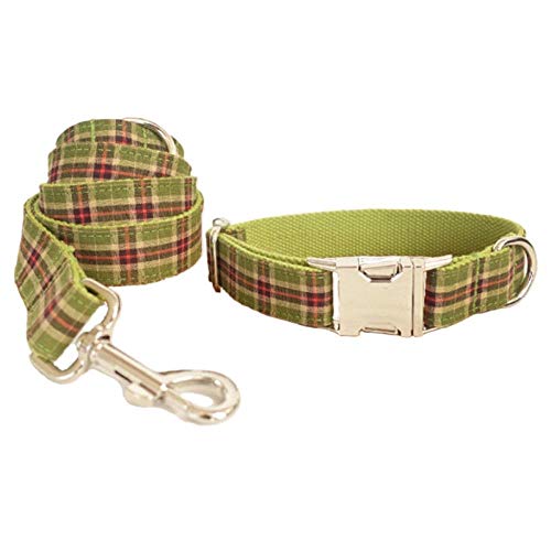 AOMEO Set De Correa para Collar De Perro - Plaid Verde Geeignet für Kleine, mittlere Oder große Hunde Benutzerdefinierte Größe