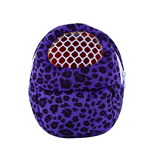 Bolso Tipo Mochila Ideal para Transporte de Animales Pequeño Hamster Erizo Diseño de Leopardo Estampado Animal Mochila de Viaje con Correa (Color: Violeta Talla:13cm x 18cm)