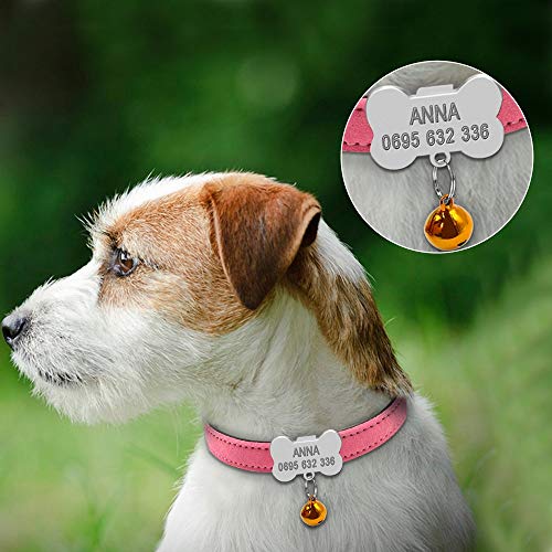 Collares De Perro Personalizados Custom Chihuahua Cachorro Gato Collar Hueso ID Etiquetas Grabadas para Perros Pequeños Y Medianos Gratis Bell XS S XXS Rosa