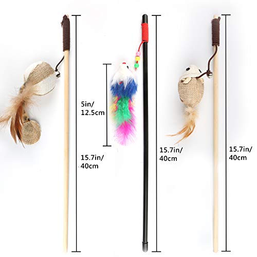 Emooqi Varita de Juguete para Gatos, Juguete de Plumas de Gato Interactivo Juguete Varita de 5 Varitas con 5 Piezas Diferentes Plumas de Juguete Divertido Juguetes para Mascotas Gatos (Estilo 1)