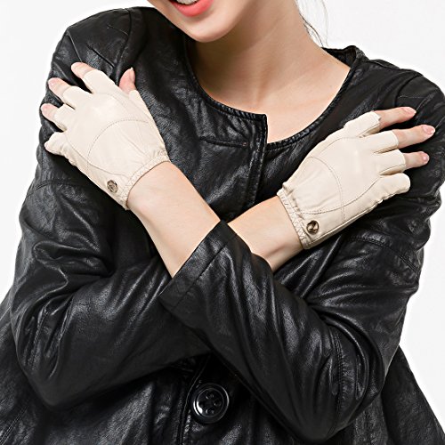 Nappaglo conducción medio dedo guantes de piel de mujer de cuero de piel de cordero fingerless guantes Fitness Outdoor Shorty sin forro