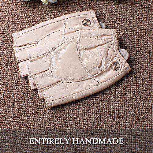 Nappaglo conducción medio dedo guantes de piel de mujer de cuero de piel de cordero fingerless guantes Fitness Outdoor Shorty sin forro