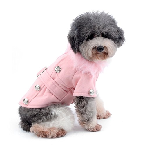 smalllee_lucky_store - Abrigo con Cuello de Pelo de Lana para pequeños Gatos o Perros, Talla X, Color Rosa