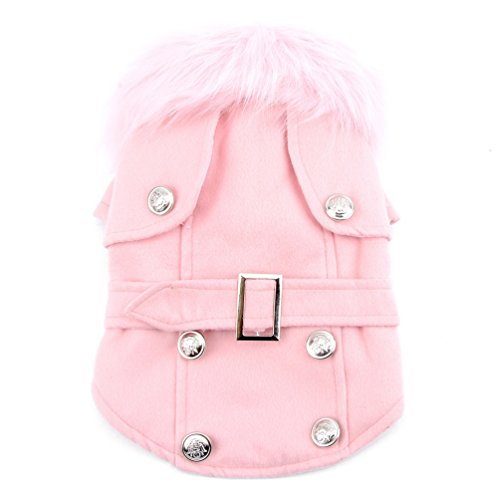 smalllee_lucky_store - Abrigo con Cuello de Pelo de Lana para pequeños Gatos o Perros, Talla X, Color Rosa