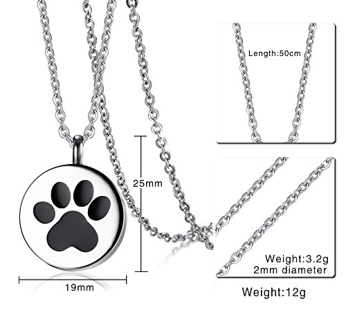 VNOX Pata de Acero Inoxidable Memorial Cremation Urn Collar Colgante de Recuerdo para Perro Gato Mascotas Ceniza