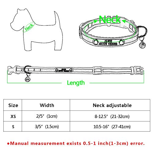 XIAOLANGTIAN Cuello Pequeño De Nylon Reflectante Collares De Perro De Gato Cuello Personalizado Etiqueta De Identificación Cuello Gratis Engaving para Gatos Perro Chihuahua Seguridad XS S, Rojo, XS