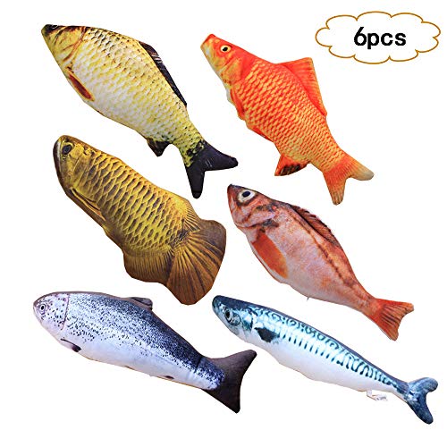 6 Piezas Juguete Hierba Gatera,para Gatos Catnip Juguetes Simulación Peluches Pescado Shape Interactiva Mascota Chew Bite Suministros para Gato,Pescados del Juguete,Interactiva Mascota (20 Cm)