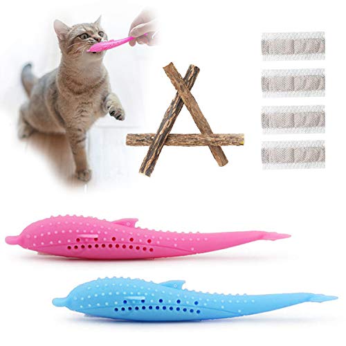 Aifeer Cepillo de Dientes Interactivo para Gatos, Juguetes interactivos para Gatos, Juguete Dental rellenable, Juguete de Limpieza de Dientes Molar de Silicona para Gatos o Gatos (Paquete de 6)