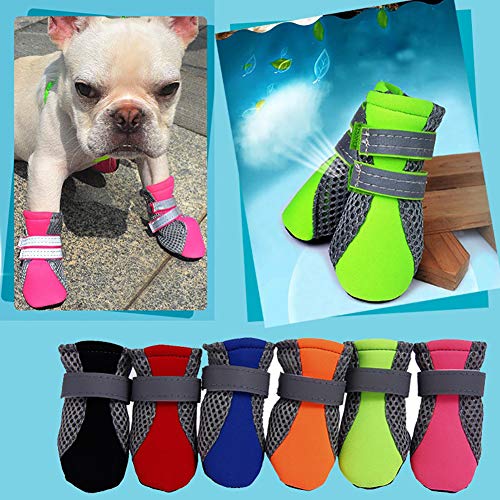 Bbl345dLlo Calcetines Antideslizantes para Perro, 4 Unidades de Zapatos para Perro Antideslizantes, Suela Suave, Transpirables, Correas Ajustables, Botas