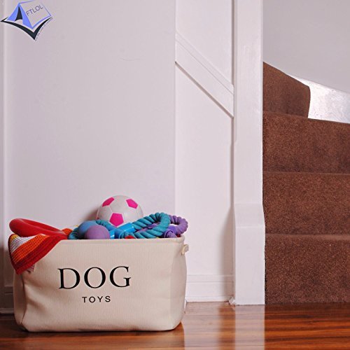 Cesta para Juguetes de Perro de Lona Color Crema - Caja de Alta Calidad para Almacenar los Juguetes de los Perros. 40 cm x 30 cm x 25 cm