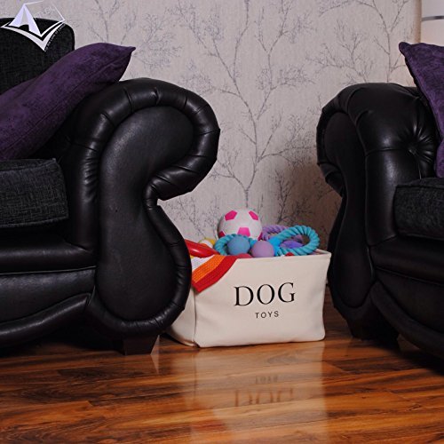 Cesta para Juguetes de Perro de Lona Color Crema - Caja de Alta Calidad para Almacenar los Juguetes de los Perros. 40 cm x 30 cm x 25 cm