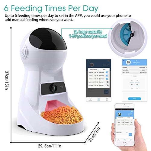 GBY Alimentador automático para Mascotas, batería Fuente de alimentación de CC Alimentador automático para Mascotas de Dos vías, Capacidad de 2.5L, función de Video de Cinta de sincronización 8s, b