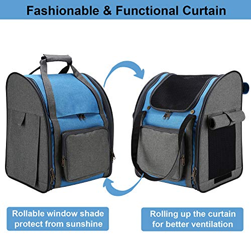 HAPPY HACHI Mochila Plegable para Perros Pequeños Portabebés Suave con Múltiples Tiendas de Transporte para Gatos Pequeños para Viajes en Avión (34x26x40cm, Gris Azul)