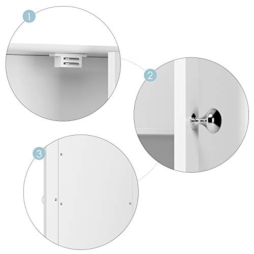 Homfa Armario de Baño con Espejo Armario de Pared Armario de Cocina o Medicina Blanco 2 Puertas y 3 Estanterías MDF 56x13x58cm