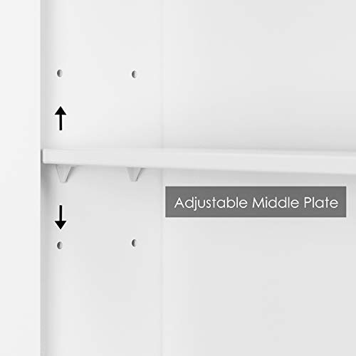 Homfa Armario de Baño con Espejo Armario de Pared Armario de Cocina o Medicina Blanco 2 Puertas y 3 Estanterías MDF 56x13x58cm