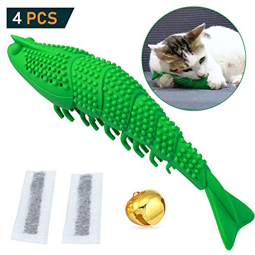 Juguete para Gato, Cepillo de Dientes Interactivo para Gatos, Juguete para Masticar para Gatos, Gatos, Limpieza de Dientes y Cuidado Dental, Forma de pez Cera, Juguete para Mascotas