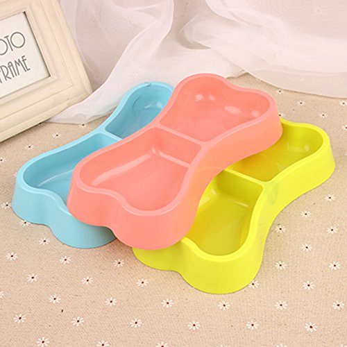 JUNGEN Comedero para Mascotas con Forma de Hueso Doble Bol de Plástico Cuenco Recipiente Plato para Perro Gato (Color al Azar)
