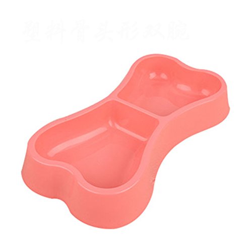 JUNGEN Comedero para Mascotas con Forma de Hueso Doble Bol de Plástico Cuenco Recipiente Plato para Perro Gato (Color al Azar)