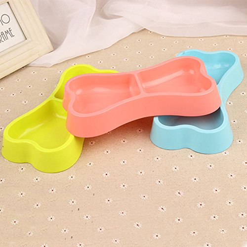 JUNGEN Comedero para Mascotas con Forma de Hueso Doble Bol de Plástico Cuenco Recipiente Plato para Perro Gato (Color al Azar)