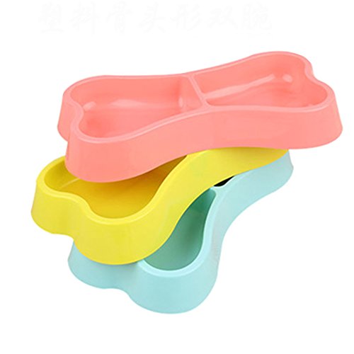 JUNGEN Comedero para Mascotas con Forma de Hueso Doble Bol de Plástico Cuenco Recipiente Plato para Perro Gato (Color al Azar)