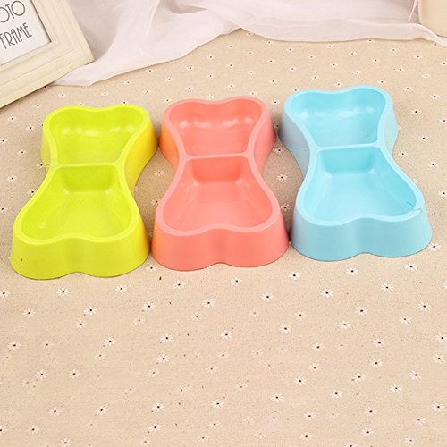 JUNGEN Comedero para Mascotas con Forma de Hueso Doble Bol de Plástico Cuenco Recipiente Plato para Perro Gato (Color al Azar)