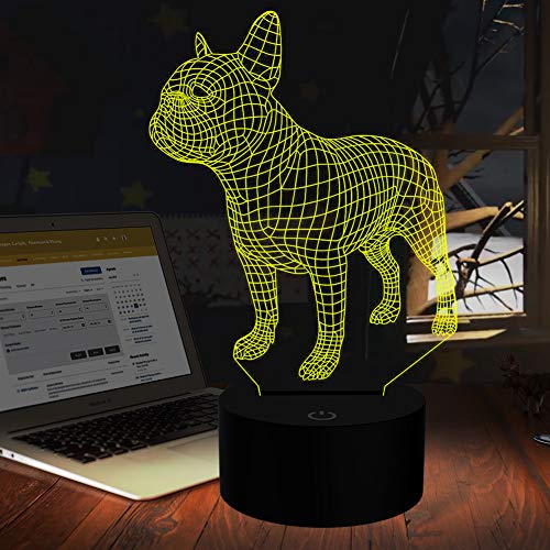 Lámpara LED de noche con diseño de bulldog francés, 7 colores, USB, holograma, decoración, mesa, mesa, mesa, cumpleaños, fiesta, regalo para niños y amigos