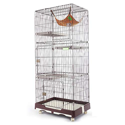 LTLJX 4 Niveles Deluxe Gato Jaulas Metálica Malla Transportín Valla Apartamentos con Cuatro Ruedas,Marrón,99×62×195
