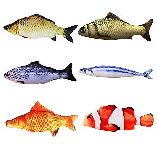 N/ A 6 Piezas Catnip Fish Toys, 7.8in Gato Interactivo Juguetes Pescados con Hierba Gatera, Catnip Fish Cat Rellena Juguetes para Gato, Cachorro, Gatito, Hurón, Conejo