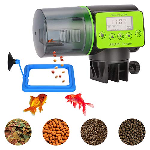 PETLOFT Alimentador Automático Peces, Programable Comedero Automático Peces Temporizador Acuario Alimentador de Tanque para Tortuga Pescado Dispensador 200ml con Anillo de Alimentación Flotante