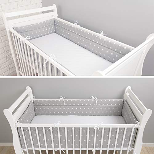 Protector de cabeza para cuna (420 x 30 cm, 360 x 30 cm, 180 x 30 cm, protector para bordes de cuna), diseño de estrellas, color gris Talla:360x30cm