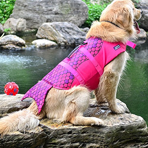 SELMAI - Conjunto de Chaleco Salvavidas para Perro, con Mango Ajustable en Forma de Sirena, Diseño Divertido de Alta Calidad