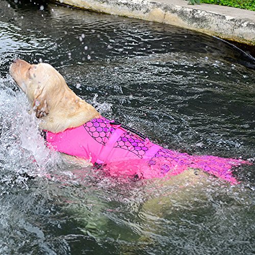 SELMAI - Conjunto de Chaleco Salvavidas para Perro, con Mango Ajustable en Forma de Sirena, Diseño Divertido de Alta Calidad