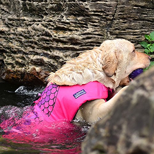 SELMAI - Conjunto de Chaleco Salvavidas para Perro, con Mango Ajustable en Forma de Sirena, Diseño Divertido de Alta Calidad