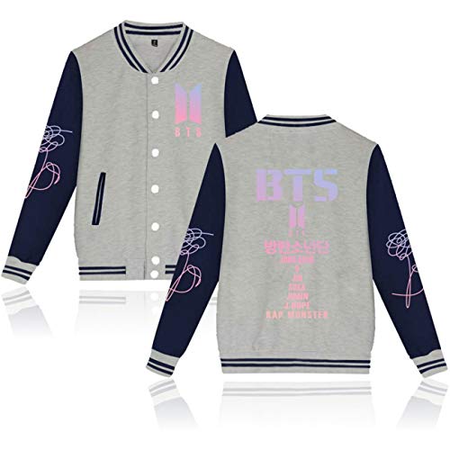SERAPHY Unisex Sudadera Ropa Chaqueta de Beisbol para Army Suga Jin Jimin Jung Kook J-Hope Rap-Monster V 5420Gris XXS
