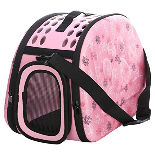 Transportin Perro/Transportin Gato, Respirable Plegable Bolsa de Viaje para Mascotas (M Espuma, Rosa)