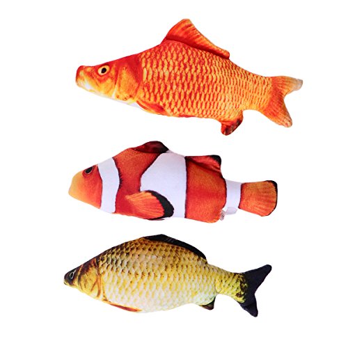 UKCOCO 3 Piezas Catnip Juguetes, Simulación Peluches Peces Interactiva Mascota Chew Bite Suministros para Gato Almohada de Pescado - Tamaño S