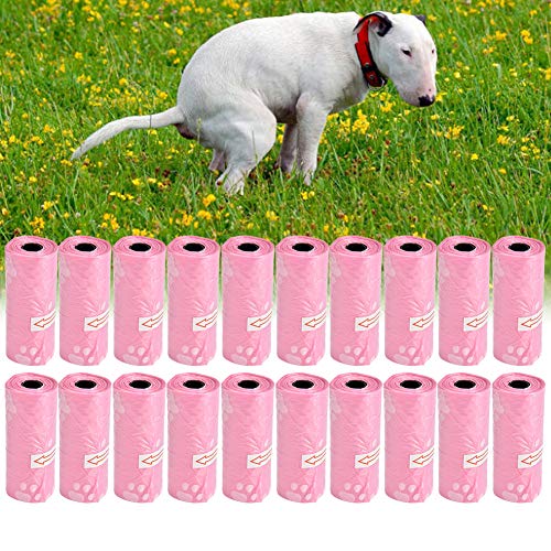 20 Rollos Pet Poop Bags Dog Cat Waste Poop Pick Up Bolsa Easy Tear-Off Poo Pickup Bags Basura Bolsa de Limpieza Bolsas de Basura(Rosado)