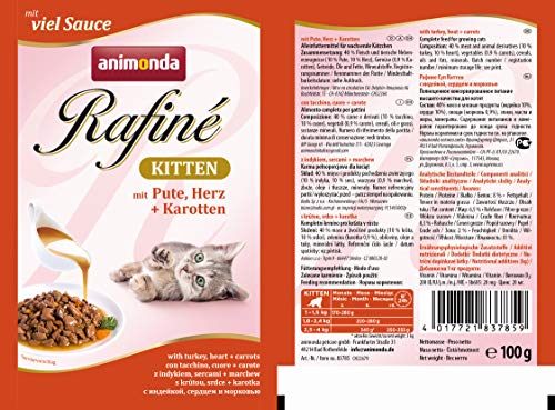 Animonda rafine Kitten Gato Forro con Pute, corazón y Zanahorias, 12 Unidades (12 x 100 g)