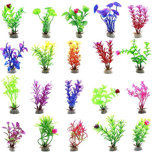 BETOY Plantas acuáticas Artificiales, 20 Piezas Plantas Grandes de Acuario Decoraciones plásticas del Tanque de Peces, Acuario Plantas de plástico Artificial decoración