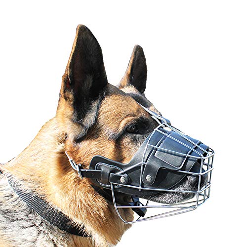 Bozales para perros Piel de bozal de perro antirreflejante ajustable, máscara de mascarilla de bozal para cachorros de mascotas transpirable de seguridad para morder y ladrar   Metálico y cortez
