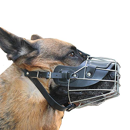 Bozales para perros Piel de bozal de perro antirreflejante ajustable, máscara de mascarilla de bozal para cachorros de mascotas transpirable de seguridad para morder y ladrar   Metálico y cortez