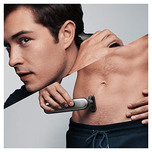 Braun MGK7020 10 en 1, Máquina recortadora barba y cortapelos todo en uno con afeitadora cuerpo, nariz y orejas, afeitadora mini, detalles, color negro/plata