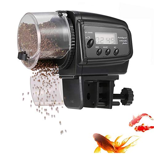 Cacoffay Digital Monitor Automático Pez Alimentador Dos velocidades Ajuste Pez Tortuga Alimentador para Acuario Pez Tanque Vacaciones Fin de Semana Pez Comida Dispensadores