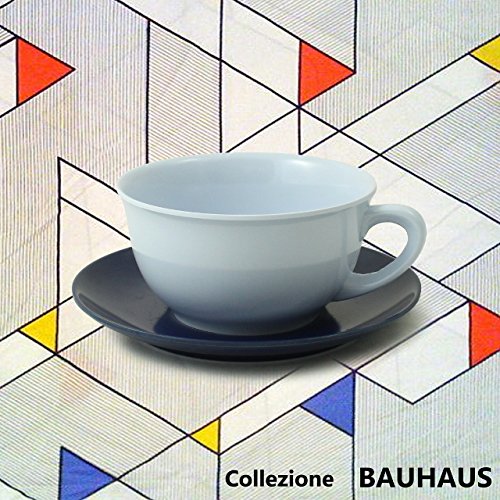 cartaffini – Colección Bauhaus – 3 tazas de desayuno RGB (Azul Claro, Amarillo, Rosa) y 3 platos RGB (Rojo, Amarillo, Azul)